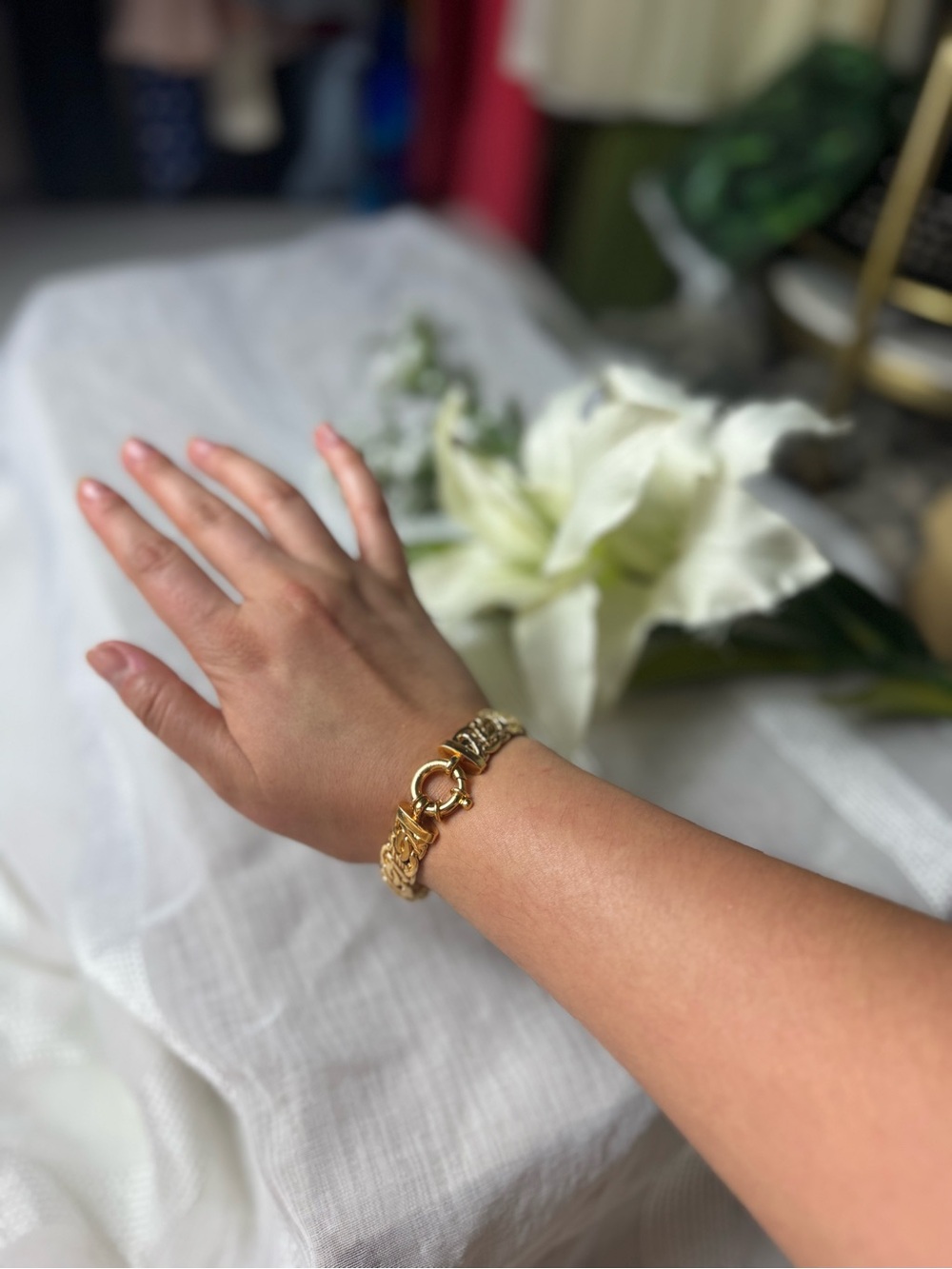 Vintage OTC 18KT Italian Gold Plated Women's Linked Chain Bracelet Toggle Clasp - Picture 10 of 16